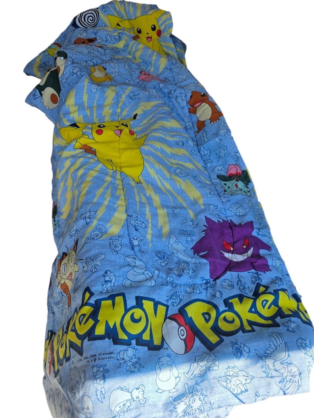 Vintage Nintendo 1998 Pokemon Full Size Bed Comforter Blanket 86x72in USA Made
